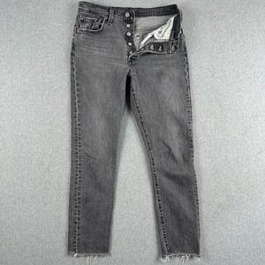 Levi's 501 Button Fly Women's Jeans Original Fit Black Charcoal Crop Denim 29x28